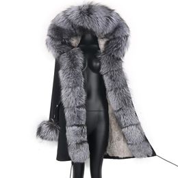 Womens Fur Faux Winter Real Rabbit Coat Women Long Jacket Waterproof Parkas Rex Liner Removable Raccoon Collar Hooded Outwear 231018