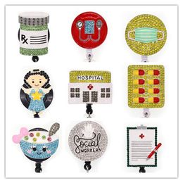 Key Rings Medical Doctor Nurse Rhinestone Crystal Retractable ID Badge Holder Reel With Alligator Clip For Accessories2337
