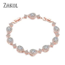 ZAKOL Trendy White Gold Colour Cubic Zirconia Stone Big Water Drop Shape Bracelet & Bangle For Women Party Jewellery FSBP2014 211124308H