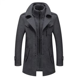 Men's Wool Blends Fake Two Piece Blend Coat Men Winter Mens Cashmere Slim Fit Woolen Peacoat Business Overcoat Windbreaker 231017