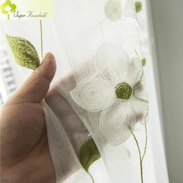 Curtain Chinese Embroidered White Magnolia Curtains Tulle for Living Room Pastoral Sheer Drapes Bedroom Kitchen Window Treatment 231018