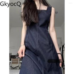 Casual Dresses GkyocQ Denim Female Sleeveless O Neck Vintage Summer Dress Elegant Square Collar Fashion Femme Robe Vestidos