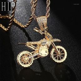 Pendant Necklaces HIP Hop Full Iced Out Bling CZ Cubic Zircon Copper Cool Motorcycle Pendants & For Men Jewellery Whole266Z