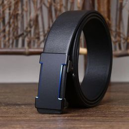 Belts Men's Light Luxury Leather Belt With Toothless Automatic Buckle - Casual And Formal Style