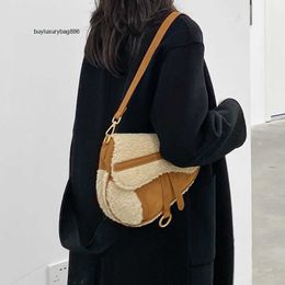 Women Handbag Light Luxury Lamb Wool Bag Saddle Bag Women's One Shoulder Crossbody Fashion New Style Small Bag Winter Plush L