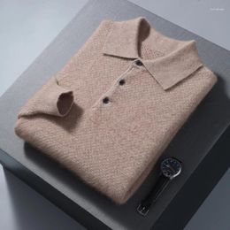 Men's Sweaters Mink Cashmere Sweater Autumn Winter Man's Business Casual Turn-Down Collar Jumper Pullover Male Long Sleeve Knitted Tops