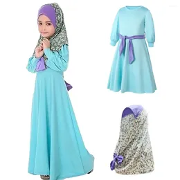 Ethnic Clothing 2PCS Abaya Children Girls Muslim Outfits Dress Kerchief Arab Islamic Prayer Clothes Cute Kaftan Hijab Dresses Holiday Maxi