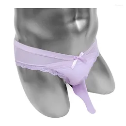 Underpants Sheer Thin Mens Penis Sheath Pouch Briefs Underwear Sexy Sissy Lingerie Panties See Through Low Rise Lace Bikini Bowknot