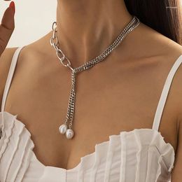 Pendant Necklaces INS Trendy Hip Hop Chain Baroque Necklace Women's Asymmetric Imitation Pearl Tassel Jewelry Gift