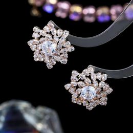 Stud Earrings Korean Trend Copper Zircon Snow Flower Birthday Party Creative Jewellery 2023 Women's Elegant Accessories Gift