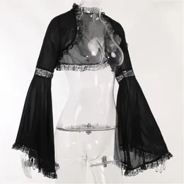 Scarves Women Goth Tops Punk Cover Up Mesh Crop Top See Through Sexy Long Sleeve Blouses Y2k Black Outfit Festival