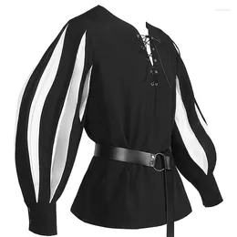 Men's Dress Shirts Wholesale Mediaeval Renaissance Black And White Long Strips Sleeves Shirt Steampunk Bandage Tops Cosplay Stage Mens
