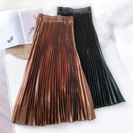 Work Dresses Women Skirt Pleated Stylish Exquisite Comfy Soft Dressing Up Polyester High Waist Solid Color Mid-Length Daily Clothing