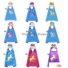 Dress Up Costume Cape And Mask Set With Dstring Backpack For Kids Birthday Party Children Double Layer Costumes Drop Delivery