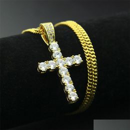 Pendant Necklaces Iced Out Zircon Cross Necklaces Mens Women Luxury Pendant Hip Hop Jewellery With Tennis Chain Bling Hiphop Fashion Gif Dhn6M