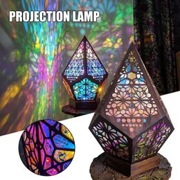 Decorative Objects Figurines Wooden Floor Lamp Projection Night Bohemian Colorful Projector Desk Household Home Decor Holiday Atmosphere Lighting 231017