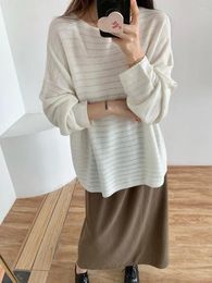 Women's Sweaters Long Sleeve Thin Wool Blend Oversize Sweater Woman 2023 Korean Fashion Solid Loose Casual Knit Jumpers Tops White