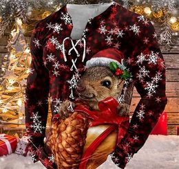 Customised Tees & Polos 021 Christmas Squirrel Red Hoodie Loose Sweater Long sleeved Coat