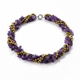 Four Strands Necklace Olive Green Nugget Freshwater Pearls with Amethyst Natural Stone Jewellery for Women212D