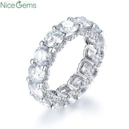 NiceGems 14k White Gold Eternity Band Round Brilliant Cut 7.7ctw Moissanite Wedding Ring band matching band D Color VVS1 Clarity