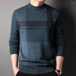 Men's Sweaters Woollen Sweater Thickened Half Turtleneck Autumn And Winter Pullover Loose Plaid Underwear Knitted Top