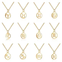 Pendant Necklaces 12 Zodiac Sign Stainless Steel Necklace Set For Women Round Hollow Gold Silver Colour Chain Men Fashion Birthday Jewellery