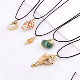 Pendant Necklaces Boho Conch Sea Shell Necklace Hawaii Beach Summer Necklaces Wax Rope Chain Ocean Animal Seashell Pendant Jewelry For Dhe1M