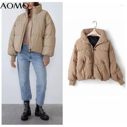 Women's Down AOMO Women Solid Oversize Crop Parkas Thick 2023 Winter Zipper Pockets Female Warm Elegant Coat Jacket XE02A