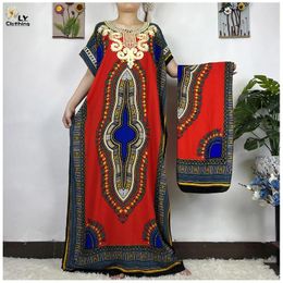 Ethnic Clothing Round Neck Pattern Print Fashion African Summer Short Sleeve Loose Embroidery Muslim Dresses Dubai Woman Maxie Casual Dress