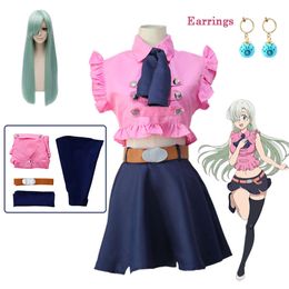 Anime the Seven Deadly Sins Elizabeth Liones Cosplay Costume Girl Pink Dress Wig Earring Outfits Uniform Skirt Halloween Costumecosplay