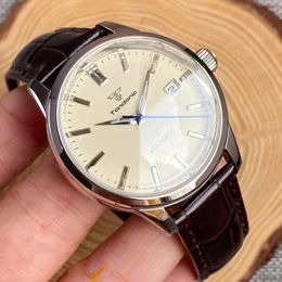 Wristwatches Tandorio 40mm NH35A Automatic 200M Diving Watch For Men Beige Dial Bubble Sapphire Steel Polished Case Glass Back Screw Crown