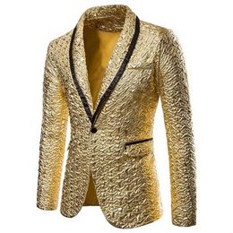 Shiny Gold Sequin Glitter Embellished Blazer Jacket Men Nightclub Prom Suit Men Blazer Costume Stage Clothes243m