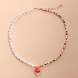 Chokers Bohemian Short Choker Mushroom Strawberry Eye Pearl Necklace Jewellery For Women 2021 Beaded Clavicle Chain Fashion Girls Gi277W