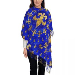 Scarves Fleur De Lis Lapis Lazuli Scarf For Womens Fall Winter Pashmina Shawls And Wrap Lily Flower Large With Tassel Daily Wear