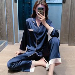 Women's Sleepwear PJS Sexy Nightwear Embroidery Love Pyjamas With Trousers For Lady Satin Summer 2PCS Button-Down Comfy Home Clothes