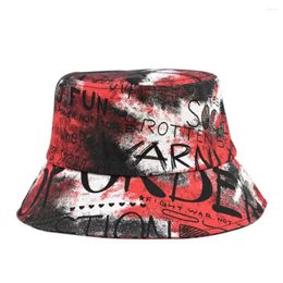 Berets 2023 Unisex Harajuku Tie Dye Bucket Hat Graffiti Letter Women Men Cotton Fishing Fisherman Summer Outdoor Panama Hip Hop Cap