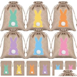 Party Favour 24Pcs/Set Easter Burlap Bags Cute Rabbit Bag Funny Bunny Egg Collection Bunches Candy Packaging Small Gift Pouch With Ds Dhotb