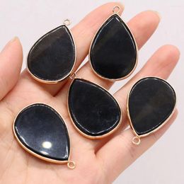 Pendant Necklaces Natural Stone Gemstone Teardrop Gold Colour Border Black Agate Charms For Jewellery Making Diy Necklace Earrings