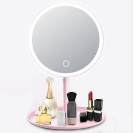 Compact Mirrors Led Makeup Mirror USB Storage LED Face Mirror Adjustable Touch Dimmer Led Vanity Mirror Stand Up Desk Cosmetic Mirror 231018