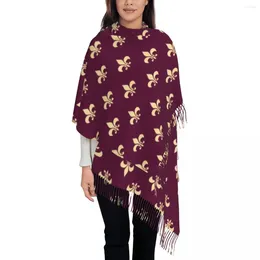 Scarves Gold And Red Fleur De Lis Shawls Wraps Women Warm Large Soft Scarf Neckerchief Tassel