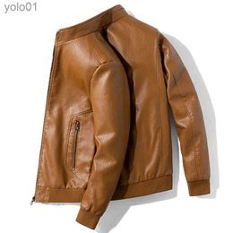 Men's Leather Faux Leather Autumn Winter Mens Motorcycle Jacket Solid Color Stand Collar PU Leather Jackets Men Casual Moto Biker Coat Zipper OuterwearL231018