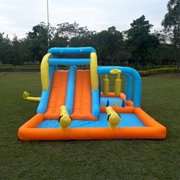 Kids Outdoor Play Area Inflatable Water Park Play Center with Water Slides Pendulum Hammer Climbing Wall and Pool Children Families Birthday Party Games Toys Gifts