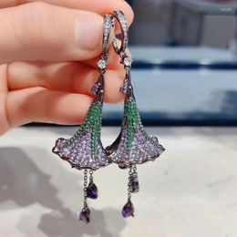 Dangle Earrings Bilincolor Long Morning Purple And Green Glory Flower Tassel Earring For Women Fashion Jewellery