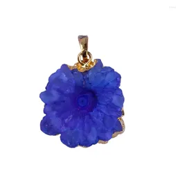 Pendant Necklaces 1pc Pure Gold Color Purple Rose Pink Blue Green Druzy Stone Slice Charms Jewelry Making Material For