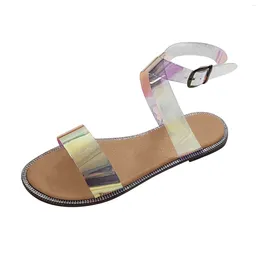 Sandals Ladies Solid Colour Cross Flat Transparent PVC Buckle Laser Beach For Women Summer Non-slip Shoes Students