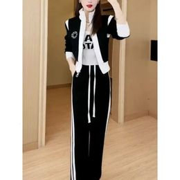 Women's Hoodies Sweatshirts Black and white classic color matching two-piece set cardigan sweater set women's fashion salt sports two-piece set 231018