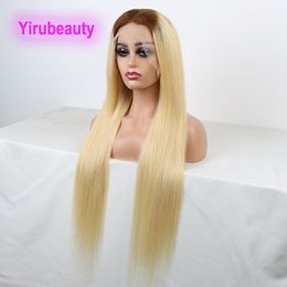 T4B613 Blonde Ombre Color Brazilian 100% Human Hair Wigs 13*4 Lace Front Wig Silky Straight 10-32inch 4/613#