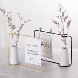 Decorative Objects Figurines Wrought Iron Vase P Postcard Ornaments Hydroponic Plant Holder Golden Glass Nordic Style Home Decoration 231017