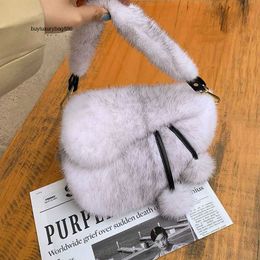 Women Handbag Autumn and Winter New Full Skin Mink Fur Grass Saddle Bag Real Plush Handheld Real Fur Bag Single Shoulder Crossbody Women's Bag L