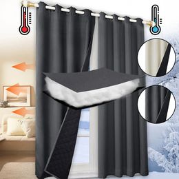 Curtain Heavy Duty Quilted Curtains Panel Living Room 100% Blackout Curtains Eyelet Heat Blocking Winter Keep Warm Thermal Window Drapes 231018